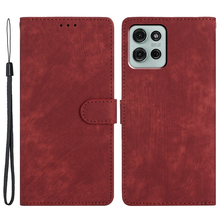 For Motorola Moto G75 5G Case with Card Clots Skin-Touch PU Leather Phone Cover Stand - Red