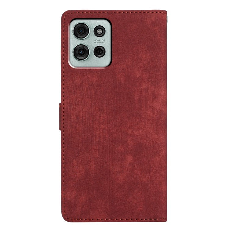 For Motorola Moto G75 5G Case with Card Clots Skin-Touch PU Leather Phone Cover Stand - Red