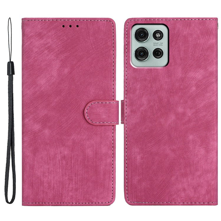 For Motorola Moto G75 5G Case with Card Clots Skin-Touch PU Leather Phone Cover Stand - Rose