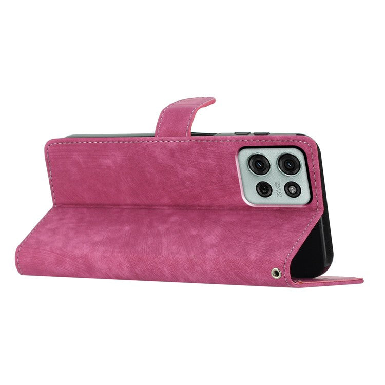 For Motorola Moto G75 5G Case with Card Clots Skin-Touch PU Leather Phone Cover Stand - Rose