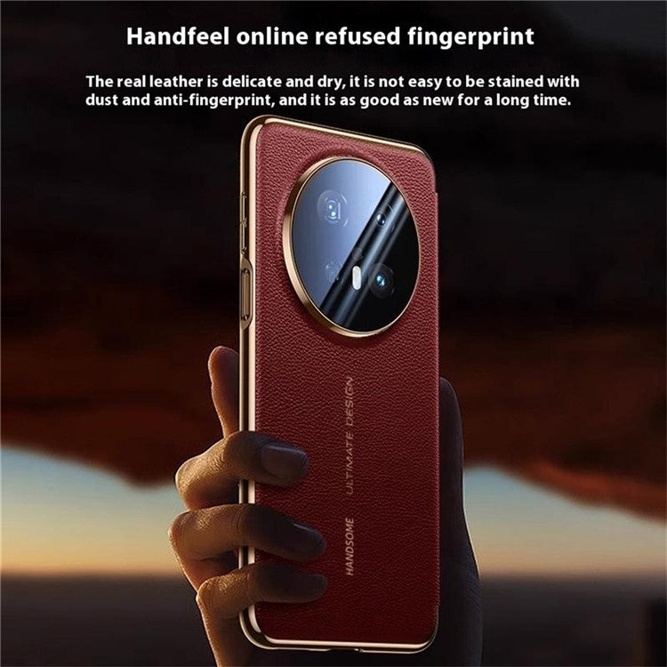 For Huawei Mate 70 Pro+ / Mate 70 Pro Case Genuine Cow Leather View Window Smart Phone Cover - Red