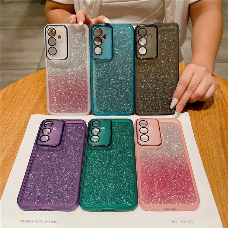 For Samsung Galaxy A16 5G / 4G Case Clear TPU Phone Cover With Camera Lens Protector Glitter Sticker - Transparent Black