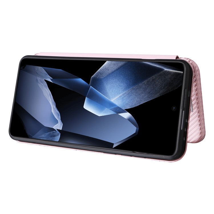 For OnePlus 13 Case Carbon Fiber Texture Drop-Proof PU Leather Phone Cover - Rose Gold