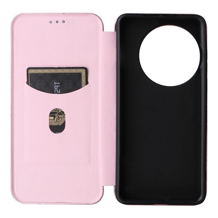 For OnePlus 13 Case Carbon Fiber Texture Drop-Proof PU Leather Phone Cover - Rose Gold