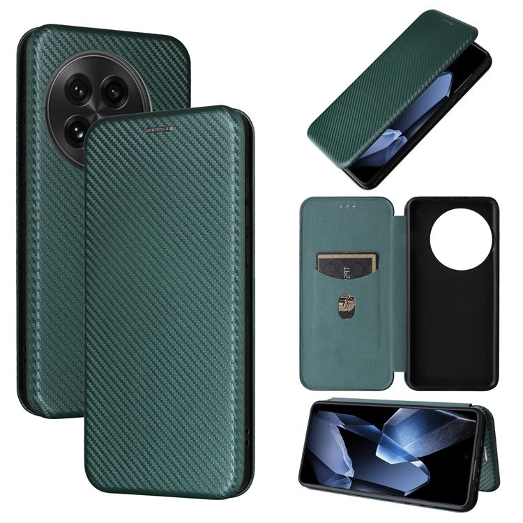 For OnePlus 13 Case Carbon Fiber Texture Drop-Proof PU Leather Phone Cover - Green