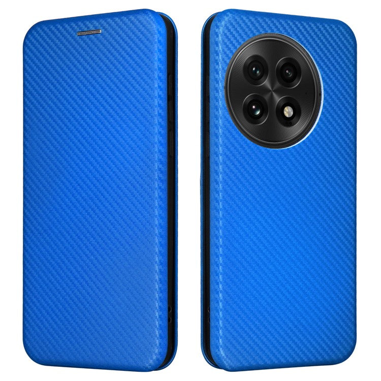 For OnePlus 13 Case Carbon Fiber Texture Drop-Proof PU Leather Phone Cover - Blue