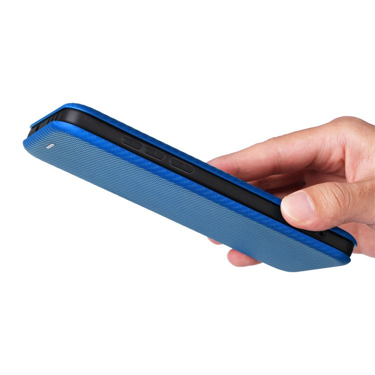 For OnePlus 13 Case Carbon Fiber Texture Drop-Proof PU Leather Phone Cover - Blue