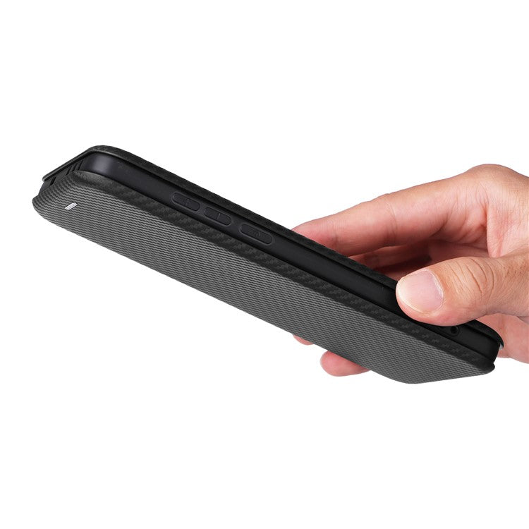 For OnePlus 13 Case Carbon Fiber Texture Drop-Proof PU Leather Phone Cover - Black