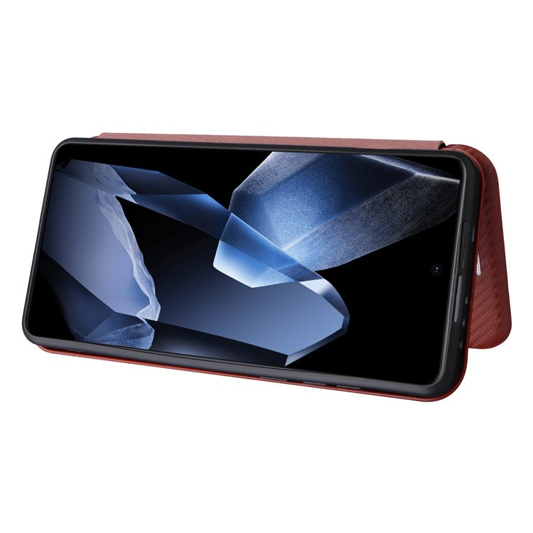 For OnePlus 13 Case Carbon Fiber Texture Drop-Proof PU Leather Phone Cover - Brown