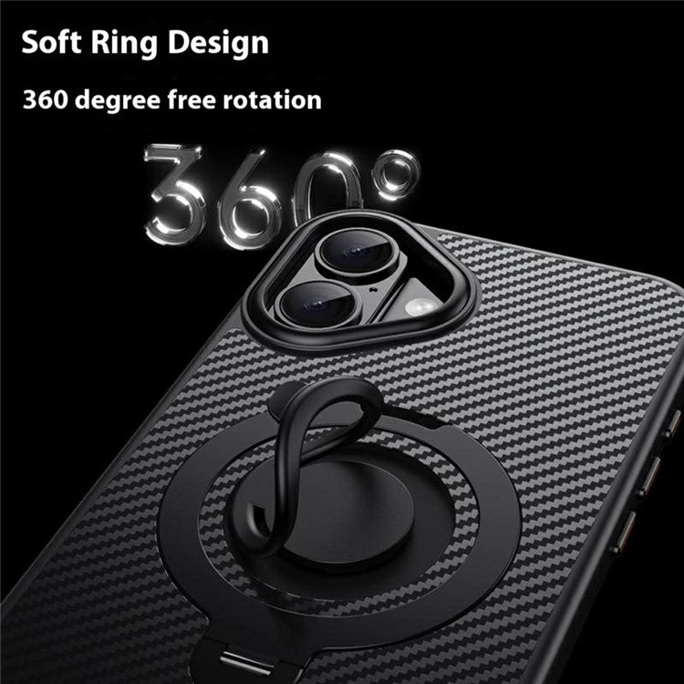 For iPhone 16 Plus Case Compatible with MagSafe Kickstand Carbon Fiber Texture PC + TPU Back Cover with Silicone Ring - Silver
