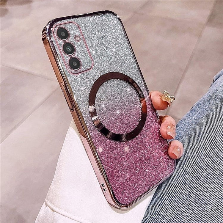 For Samsung Galaxy A16 5G / 4G Case Compatible with MagSafe Electroplated Gradient Glitter TPU Phone Cover - Rose Gold