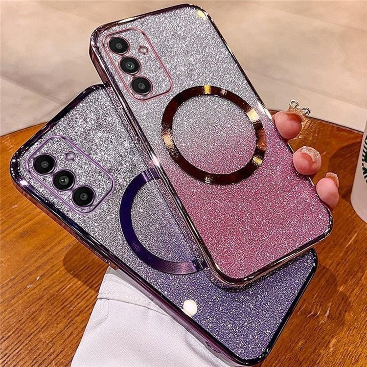 For Samsung Galaxy A16 5G / 4G Case Compatible with MagSafe Electroplated Gradient Glitter TPU Phone Cover - Rose Gold
