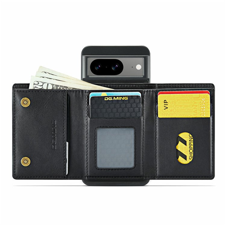 DG.MING M6 Series For Google Pixel 8 Case Magnetic Wallet PU+PC+TPU Phone Cover - Black