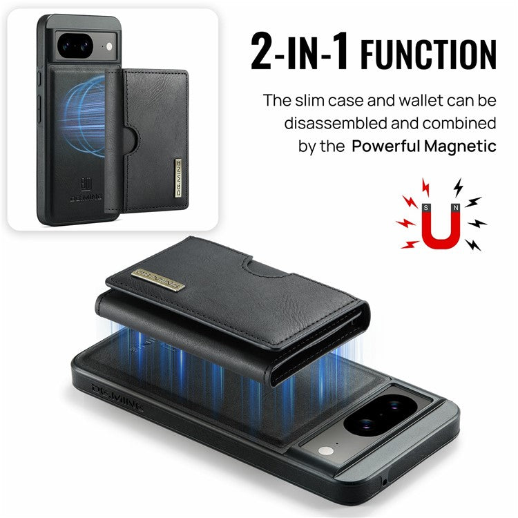 DG.MING M6 Series For Google Pixel 8 Case Magnetic Wallet PU+PC+TPU Phone Cover - Black