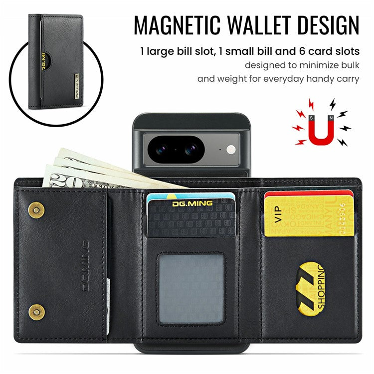 DG.MING M6 Series For Google Pixel 8 Case Magnetic Wallet PU+PC+TPU Phone Cover - Black