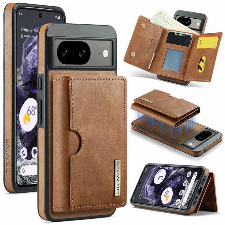 DG.MING M6 Series For Google Pixel 8 Case Magnetic Wallet PU+PC+TPU Phone Cover - Brown