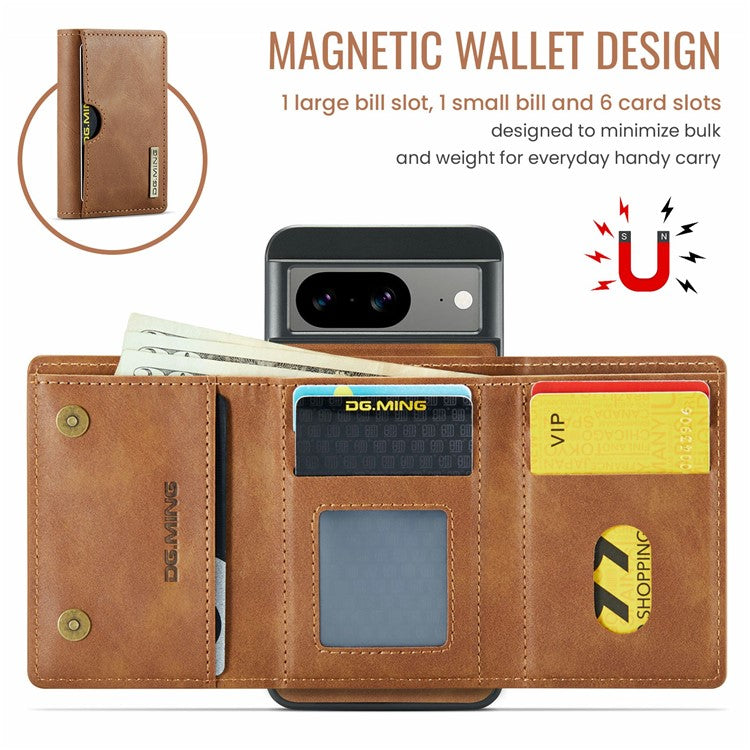 DG.MING M6 Series For Google Pixel 8 Case Magnetic Wallet PU+PC+TPU Phone Cover - Brown