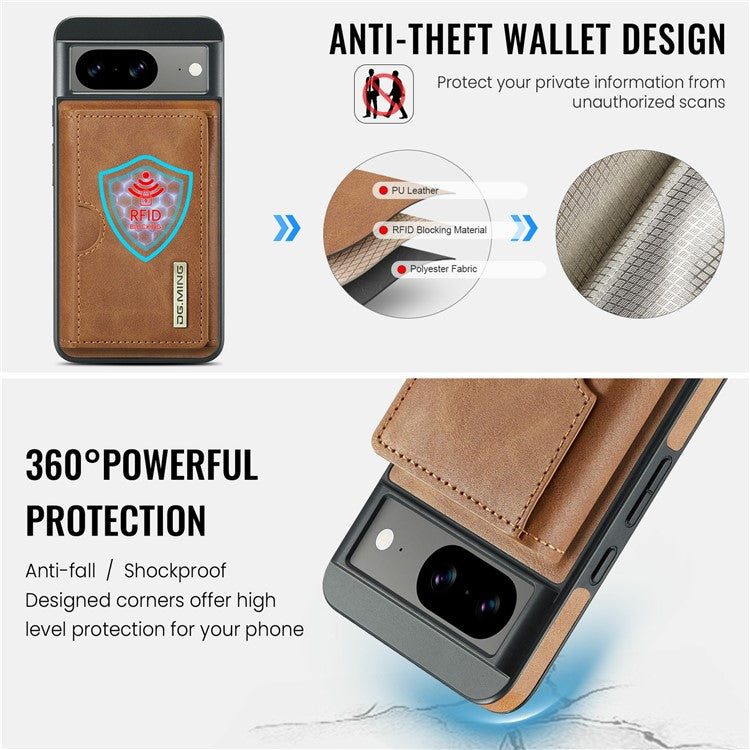 DG.MING M6 Series For Google Pixel 8 Case Magnetic Wallet PU+PC+TPU Phone Cover - Brown