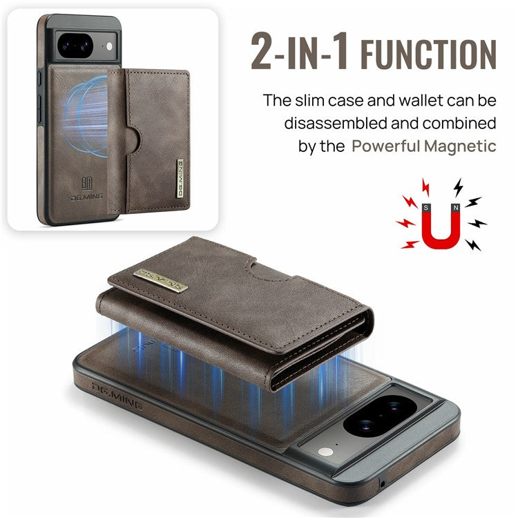 DG.MING M6 Series For Google Pixel 8 Case Magnetic Wallet PU+PC+TPU Phone Cover - Coffee