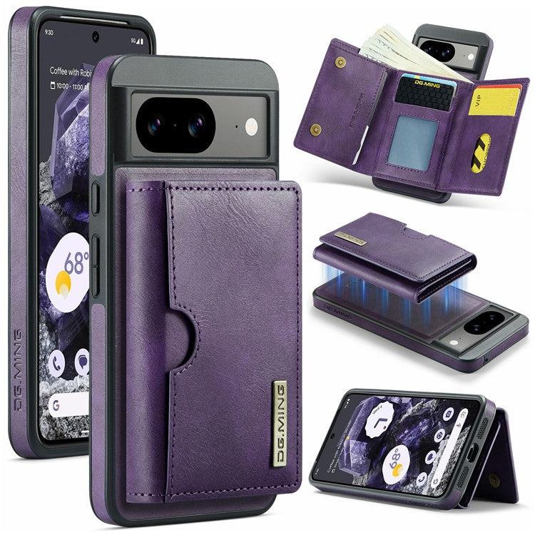 DG.MING M6 Series For Google Pixel 8 Case Magnetic Wallet PU+PC+TPU Phone Cover - Purple