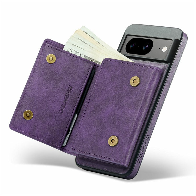 DG.MING M6 Series For Google Pixel 8 Case Magnetic Wallet PU+PC+TPU Phone Cover - Purple