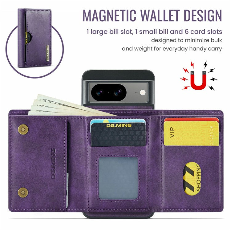 DG.MING M6 Series For Google Pixel 8 Case Magnetic Wallet PU+PC+TPU Phone Cover - Purple
