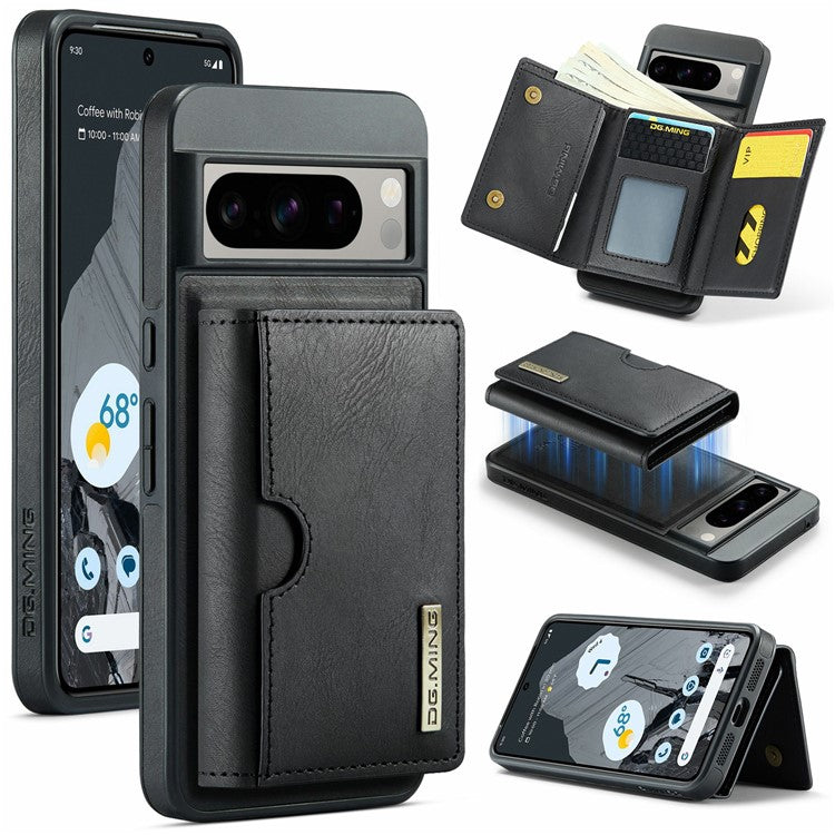 DG.MING M6 Series For Google Pixel 8 Pro Case Magnetic Wallet PU+PC+TPU Phone Cover - Black