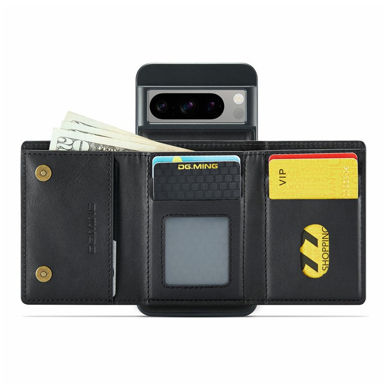DG.MING M6 Series For Google Pixel 8 Pro Case Magnetic Wallet PU+PC+TPU Phone Cover - Black