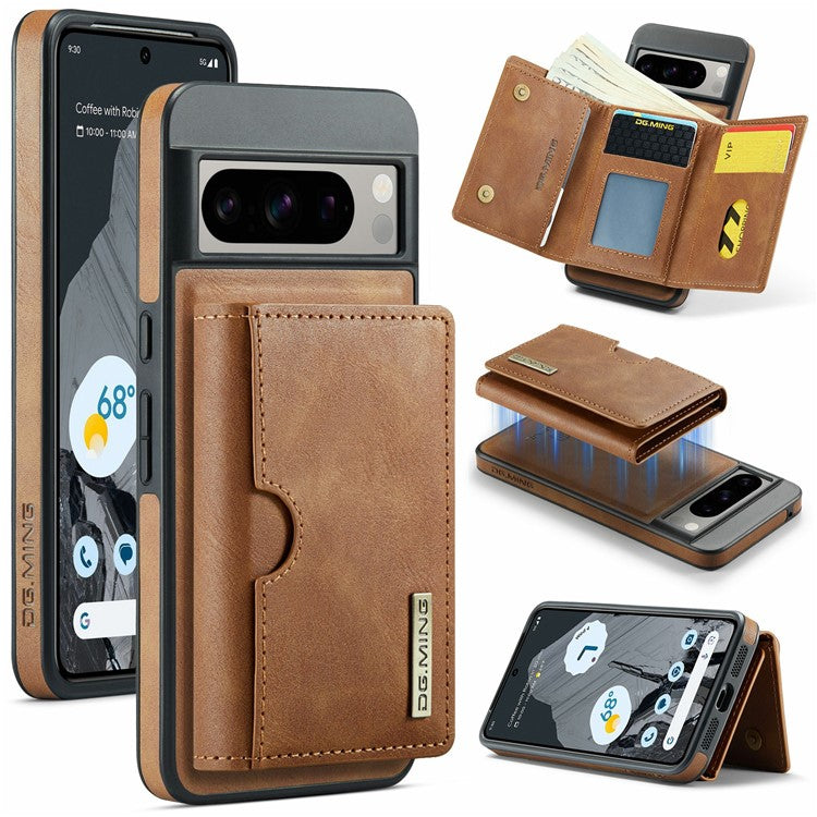 DG.MING M6 Series For Google Pixel 8 Pro Case Magnetic Wallet PU+PC+TPU Phone Cover - Brown