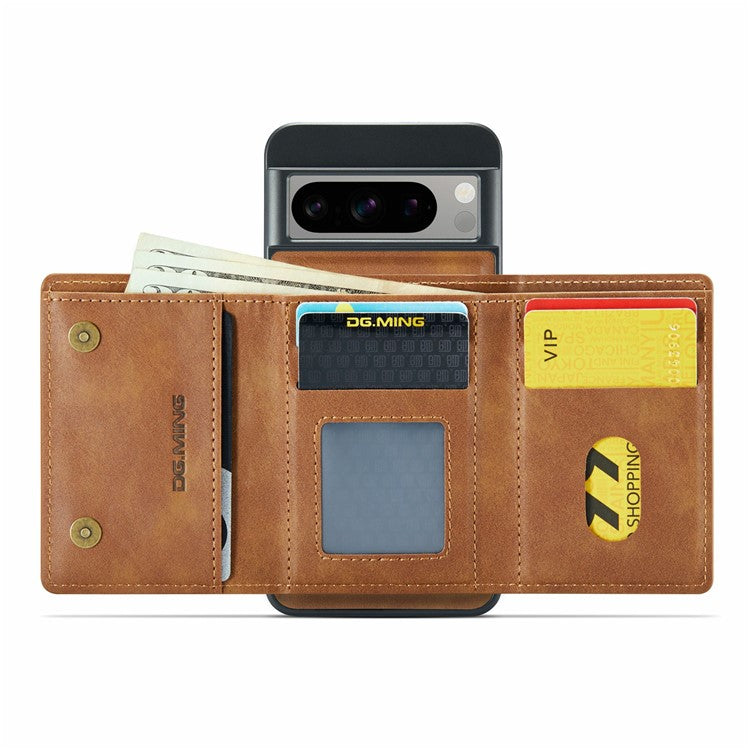 DG.MING M6 Series For Google Pixel 8 Pro Case Magnetic Wallet PU+PC+TPU Phone Cover - Brown