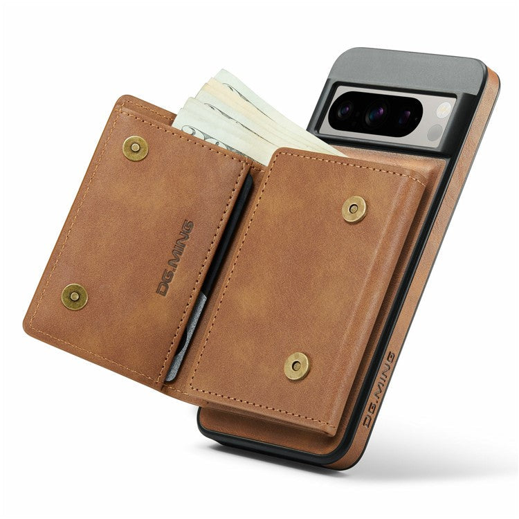 DG.MING M6 Series For Google Pixel 8 Pro Case Magnetic Wallet PU+PC+TPU Phone Cover - Brown