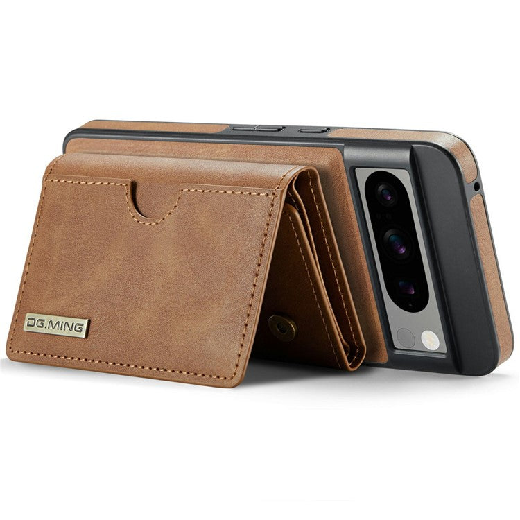 DG.MING M6 Series For Google Pixel 8 Pro Case Magnetic Wallet PU+PC+TPU Phone Cover - Brown