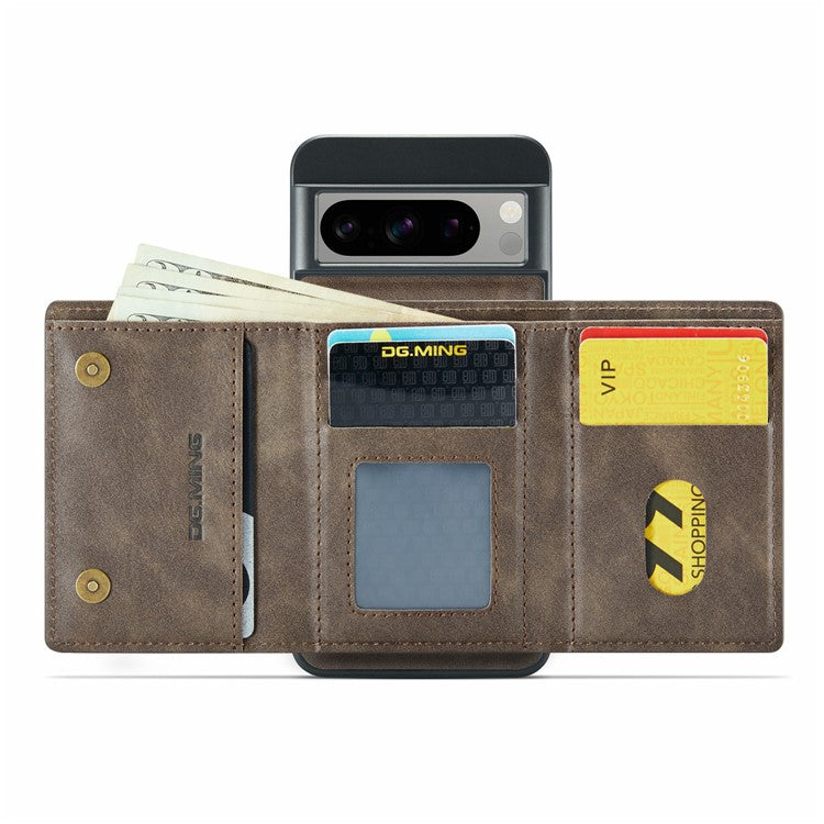 DG.MING M6 Series For Google Pixel 8 Pro Case Magnetic Wallet PU+PC+TPU Phone Cover - Coffee