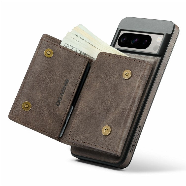 DG.MING M6 Series For Google Pixel 8 Pro Case Magnetic Wallet PU+PC+TPU Phone Cover - Coffee