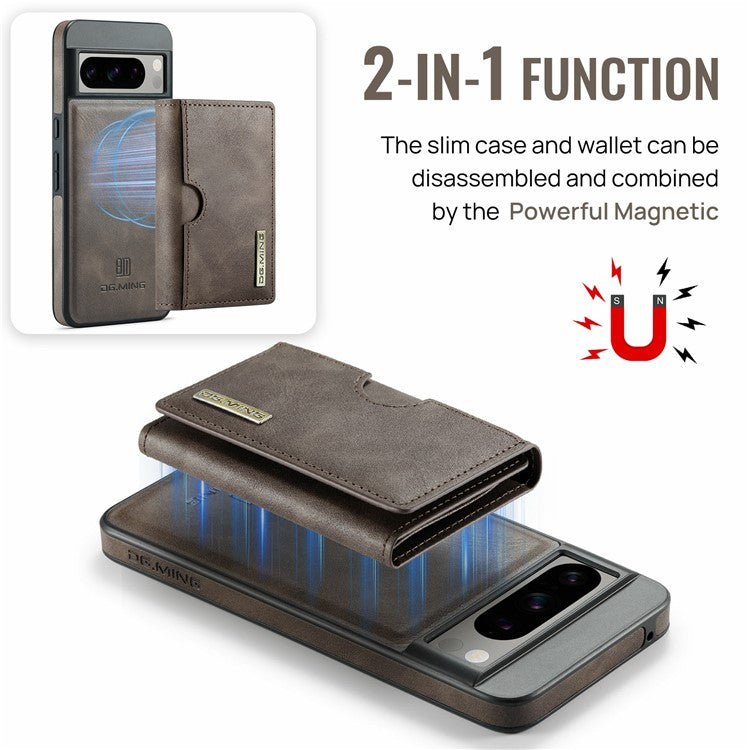 DG.MING M6 Series For Google Pixel 8 Pro Case Magnetic Wallet PU+PC+TPU Phone Cover - Coffee