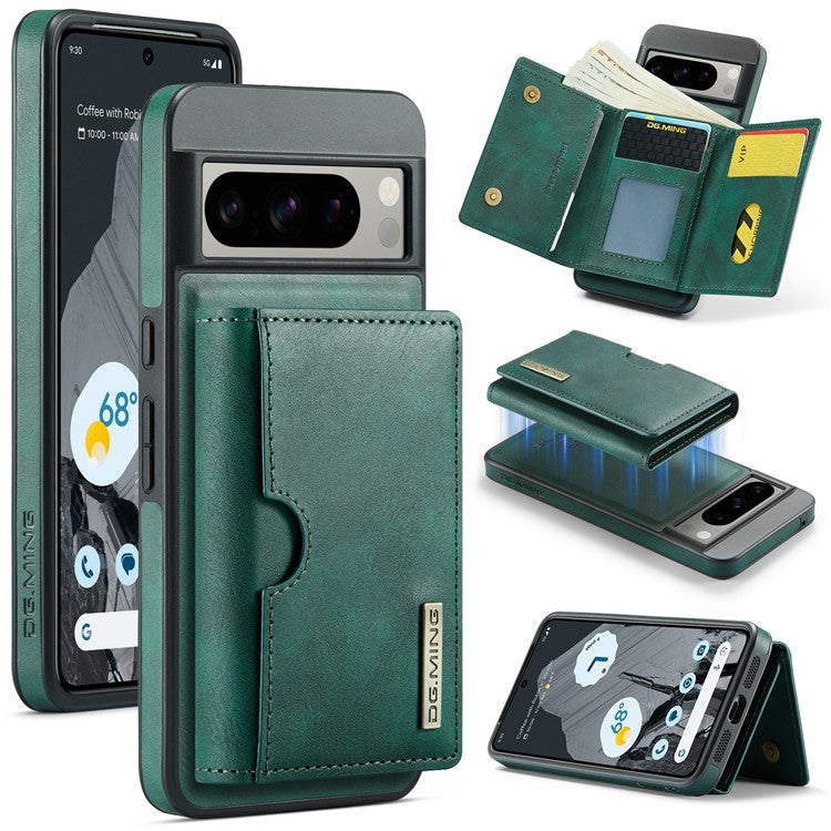 DG.MING M6 Series For Google Pixel 8 Pro Case Magnetic Wallet PU+PC+TPU Phone Cover - Green