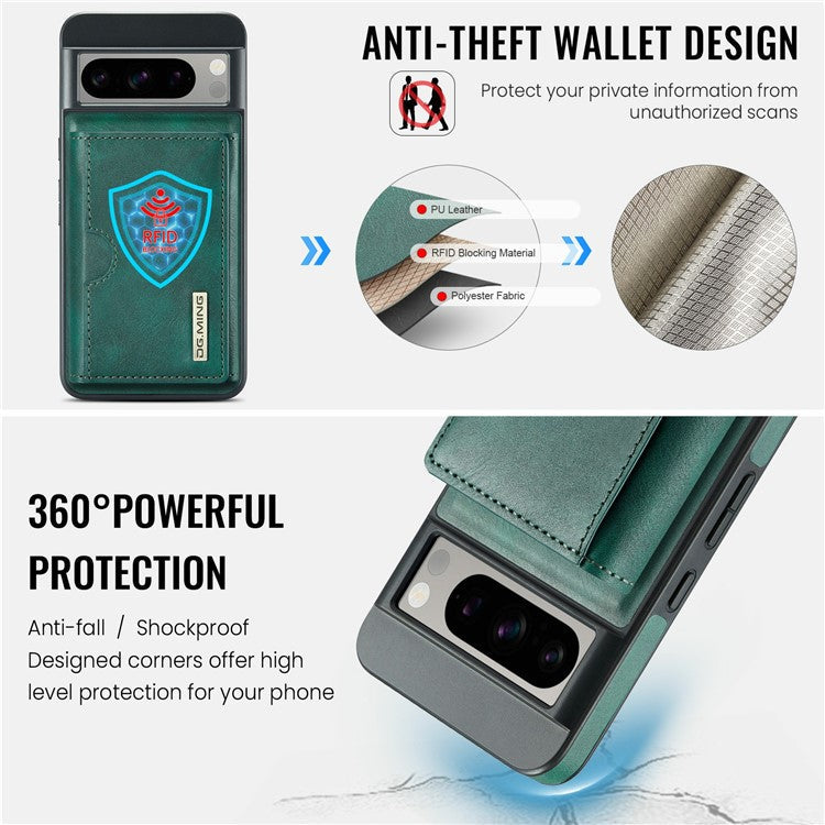 DG.MING M6 Series For Google Pixel 8 Pro Case Magnetic Wallet PU+PC+TPU Phone Cover - Green