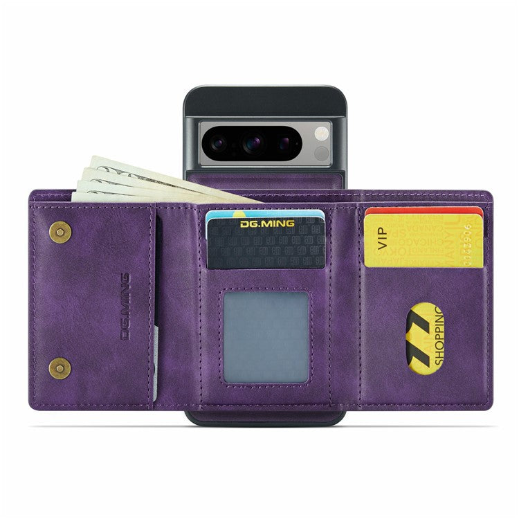 DG.MING M6 Series For Google Pixel 8 Pro Case Magnetic Wallet PU+PC+TPU Phone Cover - Purple