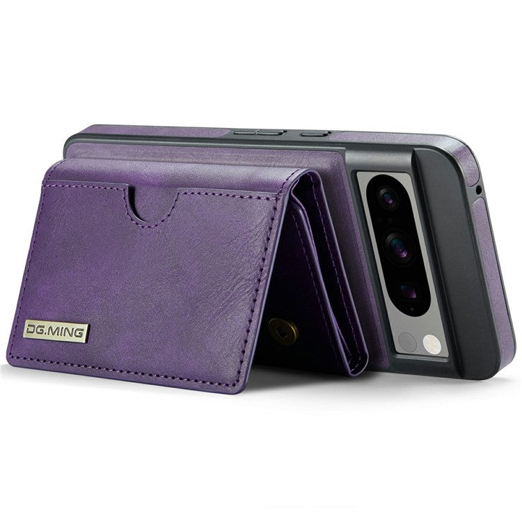 DG.MING M6 Series For Google Pixel 8 Pro Case Magnetic Wallet PU+PC+TPU Phone Cover - Purple