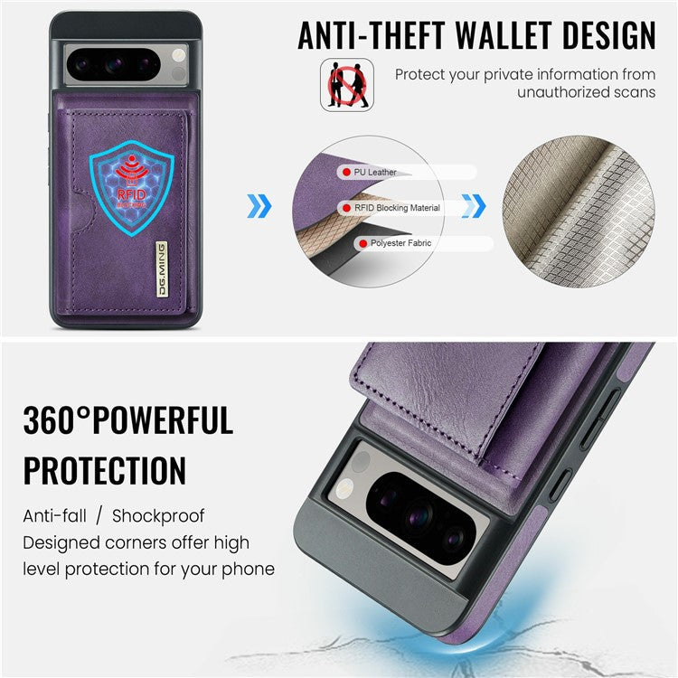 DG.MING M6 Series For Google Pixel 8 Pro Case Magnetic Wallet PU+PC+TPU Phone Cover - Purple