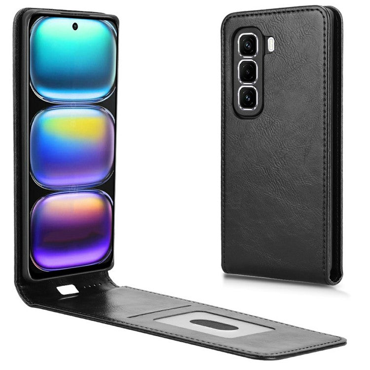 For Infinix Hot 50 Pro+ 4G X6880 Case with Card Slot Magnetic Vertical Flip Leather Phone Cover - Black