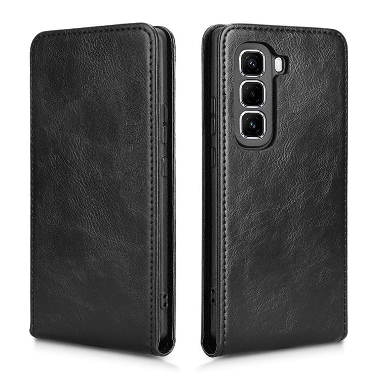 For Infinix Hot 50 Pro+ 4G X6880 Case with Card Slot Magnetic Vertical Flip Leather Phone Cover - Black