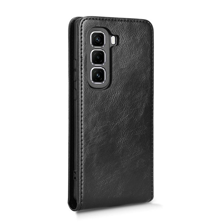For Infinix Hot 50 Pro+ 4G X6880 Case with Card Slot Magnetic Vertical Flip Leather Phone Cover - Black