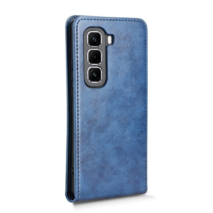 For Infinix Hot 50 Pro+ 4G X6880 Case with Card Slot Magnetic Vertical Flip Leather Phone Cover - Dark Blue