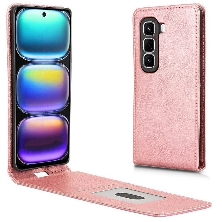 For Infinix Hot 50 Pro+ 4G X6880 Case with Card Slot Magnetic Vertical Flip Leather Phone Cover - Rose Gold
