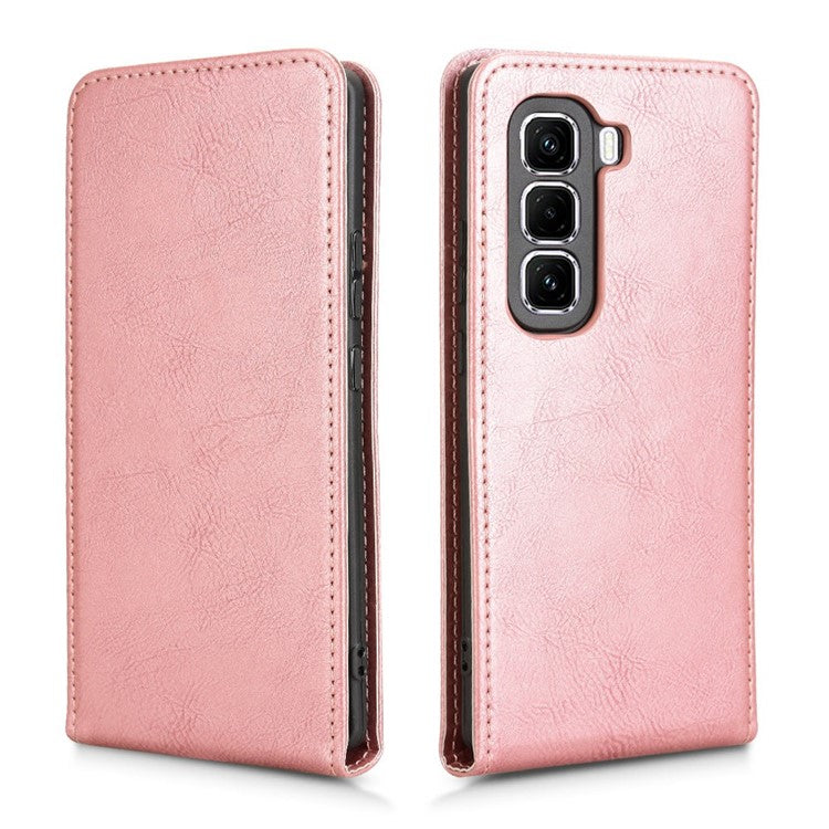 For Infinix Hot 50 Pro+ 4G X6880 Case with Card Slot Magnetic Vertical Flip Leather Phone Cover - Rose Gold