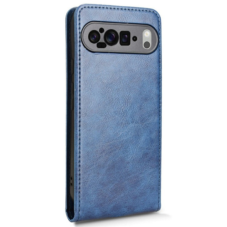 For Google Pixel 9 Pro XL Case with Card Slot Magnetic Vertical Flip Leather Phone Cover - Dark Blue