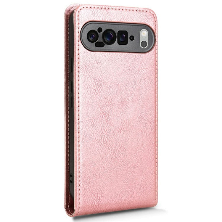 For Google Pixel 9 Pro XL Case with Card Slot Magnetic Vertical Flip Leather Phone Cover - Rose Gold