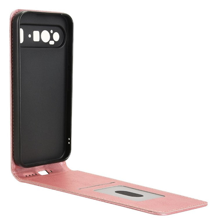 For Google Pixel 9 Pro XL Case with Card Slot Magnetic Vertical Flip Leather Phone Cover - Rose Gold