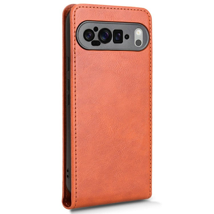For Google Pixel 9 Pro XL Case with Card Slot Magnetic Vertical Flip Leather Phone Cover - Orange
